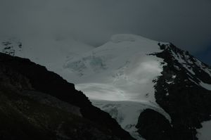 Looking south-east and glacier coming down from Rimpfsixhhorn 4199 m. seen from Taschalp