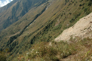 Looking down on Amjilosa and the big landslide on the way up to Gyabla