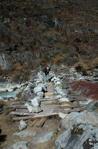 Crossing Ghunsa Khola soon after