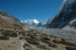 Heading towards Pang Pema alongside the Kangchenjunga Glacier