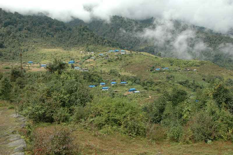 The sherpa village of Tashigoan spread out over the hillside