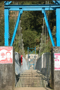 Suspension bridge in Shivalaya crossing the Khimti Khola River to Jiri