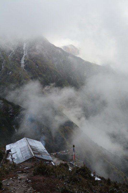 The weather constantly changing on the steep hillside of Phedi