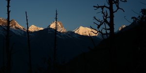 Sunrise touching Ganesh Himal on the route between Nagthali and Taruche