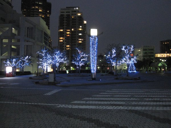 Pretty blue lights right outside the tower