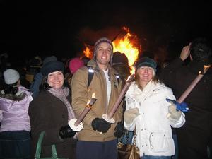 Naomi, Duncan and Cass with torches