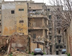 Damaged building in downtown Beirut, Lebanon