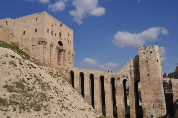The impressive entrance to the Citadel - Aleppo, Syria