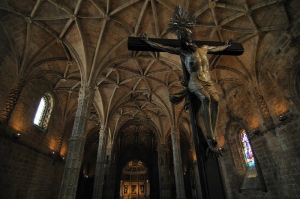 A grim crucifix within the chruch at Jeronimos Monastery, Belem - Lisbon, Portugal