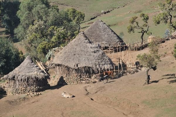 Farmers' huts on the Simien Mountains, Ethiopia