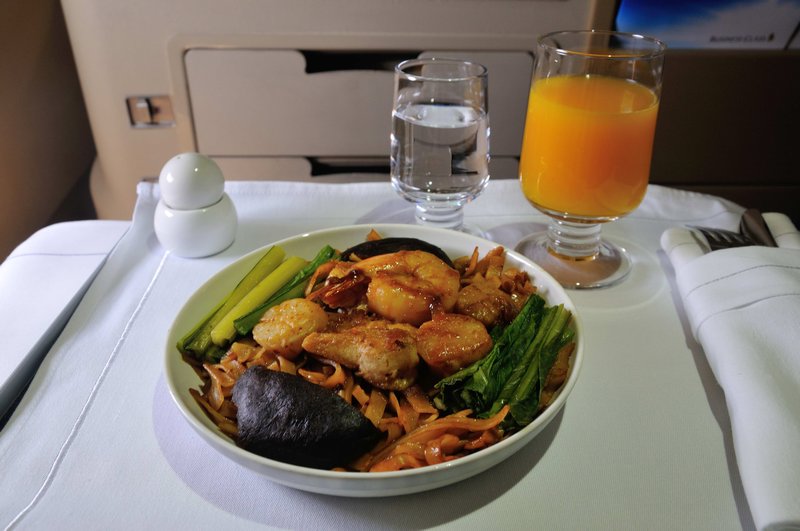 My favourite meal on the flights: Braised rice noodles with seafood and Chinese black mushrooms.