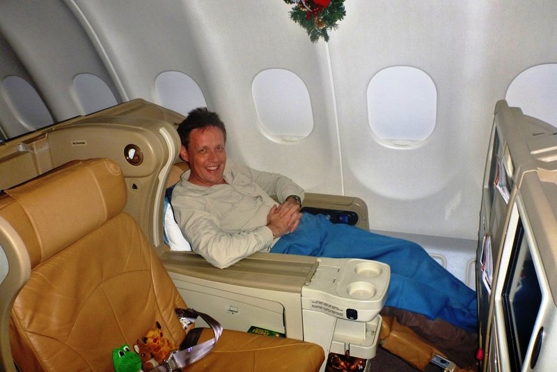 Business Class Brisbane-Singapore, complete with Christmas Decorations!