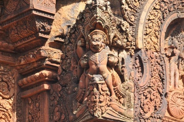 Corner carving at Banteay Srei - near Siem Reap, Cambodia