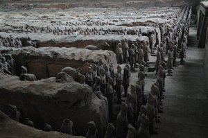 A stunning sight - the front rows of the terracotta warriors in pit one - The Museum of Qin Shi Huang Terracotta Warriors and Horses, Xi'an, China
