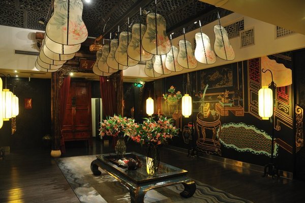 Elegant reception area of the Wuyutai Nei Fu Restaurant - Beijing, China