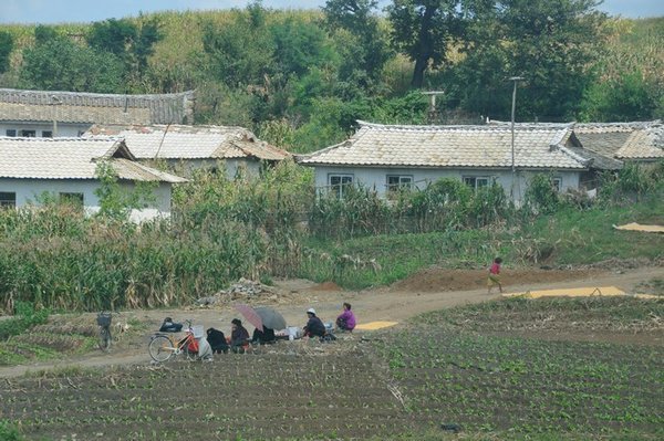 North Korean village as seen from the train