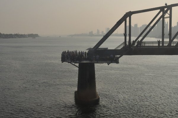 The Yalu river bridge which terminates on the North Korean side