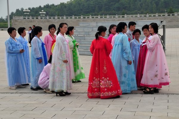 Ladies gather after completing their pilgrimage - Kumsusan Memorial Palace, Pyongyang, North Korea