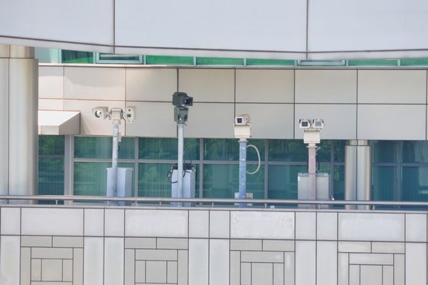 South Korean cameras at Freedom House keep a watch on the North - Panmunjom, North Korea