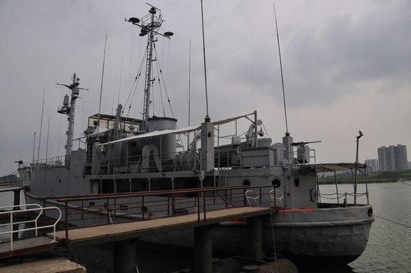 The captured USS Pueblo is displayed on the Taedong River - Pyongyang, North Korea