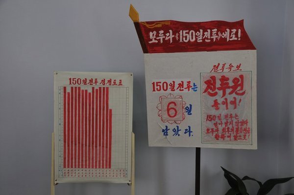 Tally board at the embroidery factory - Pyongyang, North Korea