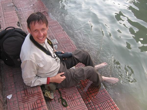 Paddling my feet in the Ganges at Haridwar - don't try this at Varanasi...