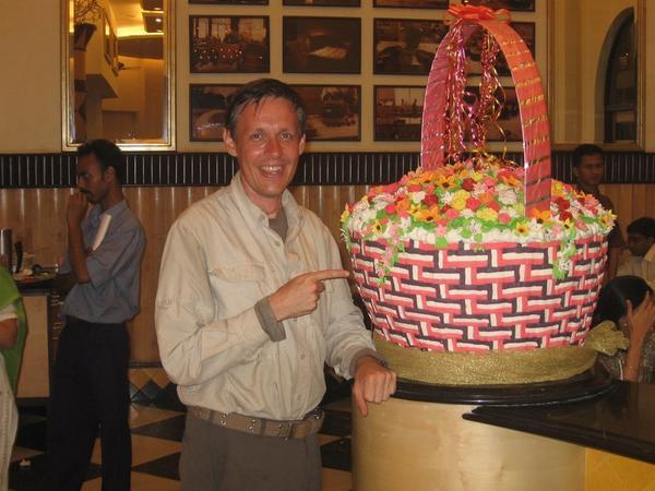 A massive cake in the wonderful Flurys confection store in Kolkata - even I'd have trouble eating this!