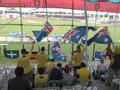 Waving the Flag from within the Australian 'compound' at the stadium - Dhaka