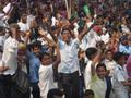 The Bangladeshi fans celebrate as another Australian wicket falls - Dhaka