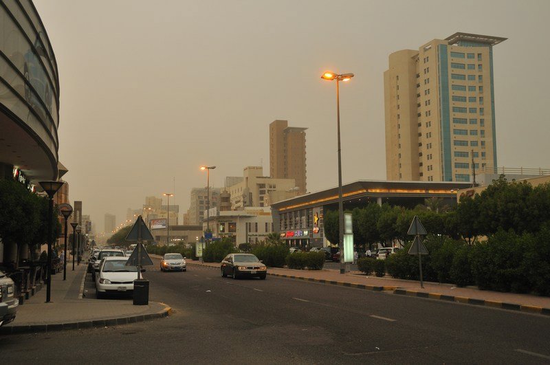 A sandstorm is on its way - brown skies in Kuwait City, Kuwait