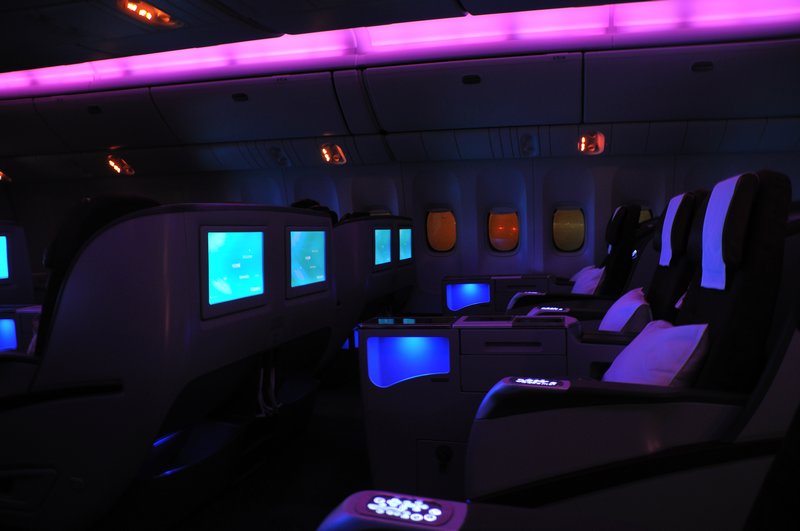 Mood lighting within Qatar Airways Business Class