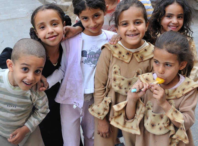 Mobbed by children - Sana'a, Yemen