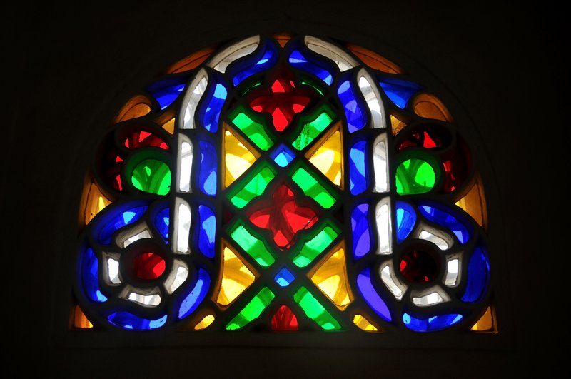 Stained glass window in Imam's Palace of Dar Alhajr - Haraz Mountains, Yemen 