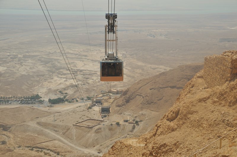 Cable car ascends to Masada - Israel