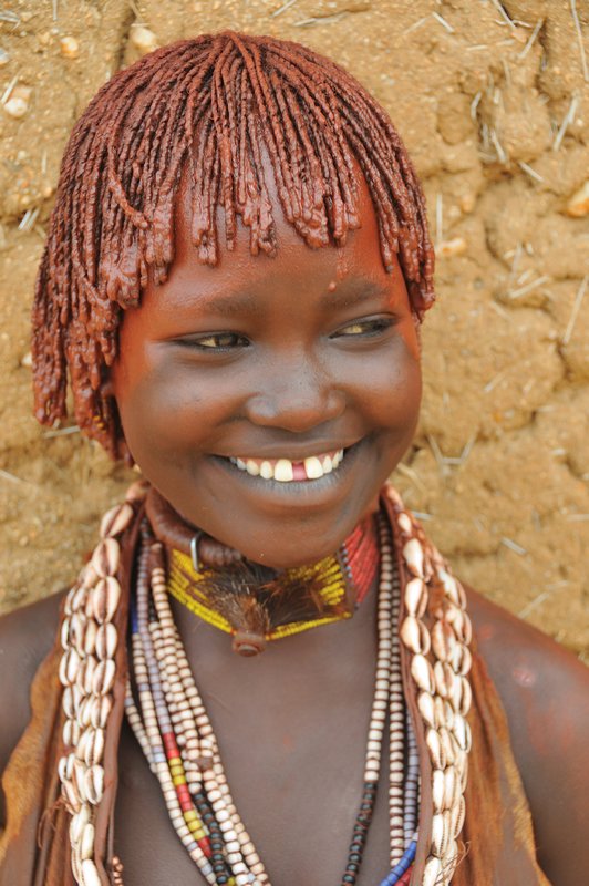 Smiling Hamer woman - near Turmi, Omo Valley, Ethiopia