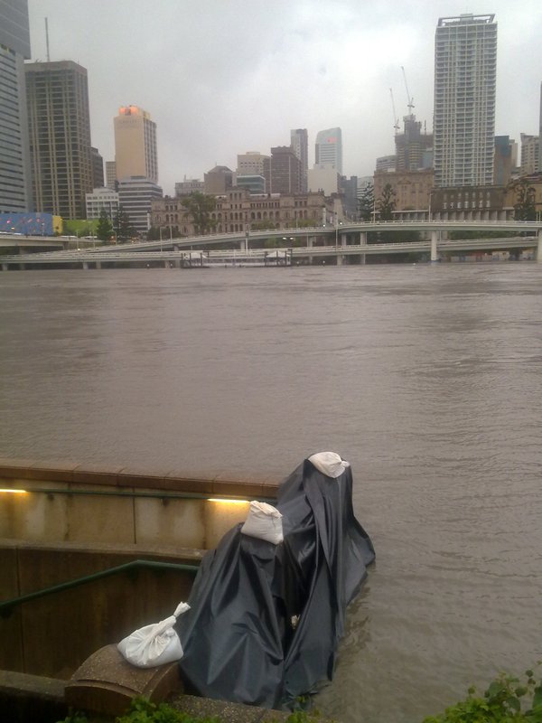 Car park being protected from the waters - it was to no avail - 11 Jan - Brisbane, Australia 