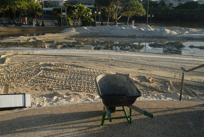 Southbank beach transformed to a construction zone - 22 Jan - Brisbane, Australia