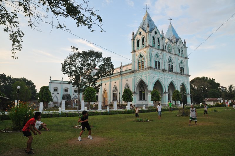 Baseball being played in front of Calape Church - Bohol Island, Philippines