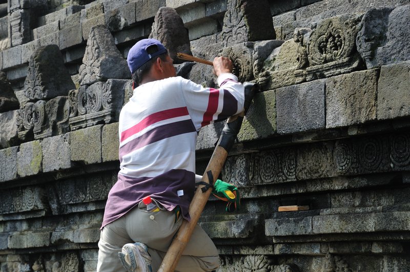 Restoring the temple - Borobudur, Java, Indonesia