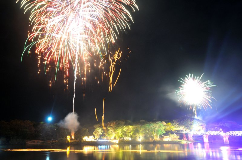 Spectacular conclusion to River Kwai Bridge Festival - Kanchanaburi, Thailand