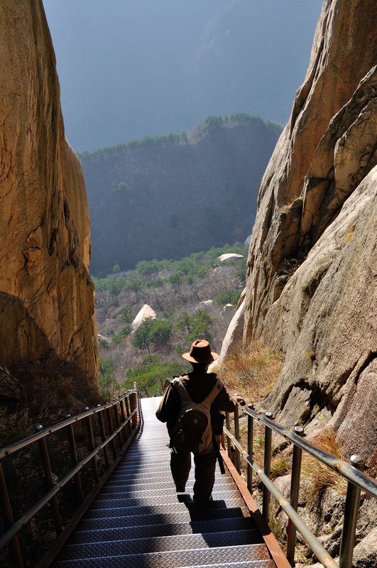 Descending the iron steps - Seoraksan National Park, South Korea