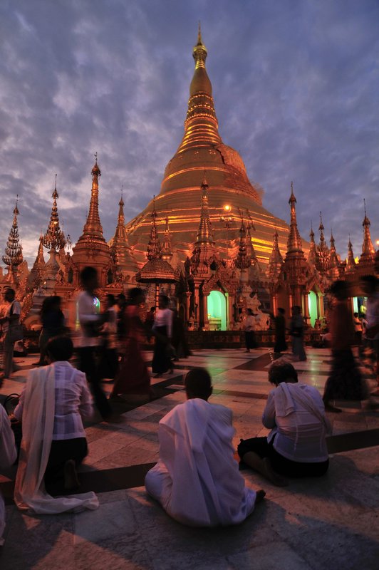 Sunset Prayers - Shwedagon Paya, Yangon, Myanmar