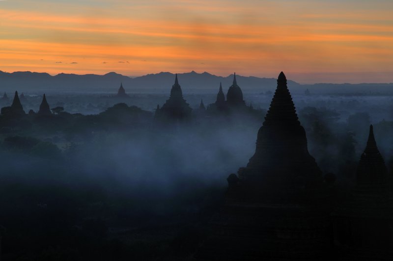 Pre-dawn smoke amongst temples - Bagan, Myanmar