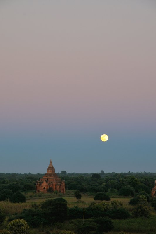 Moonrise over a temple in Bagan - Myanmar