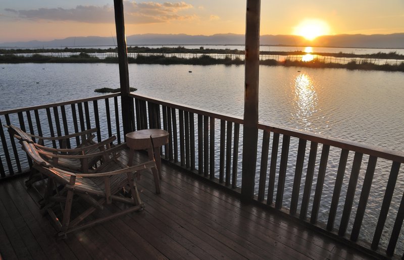 Sunset view from my hut at Golden Island Cottages - Thale U, Inle Lake, Myanmar