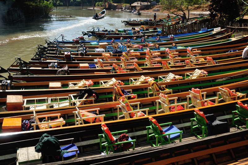 Tourist boats at Inthein - near Inle Lake, Myanmar