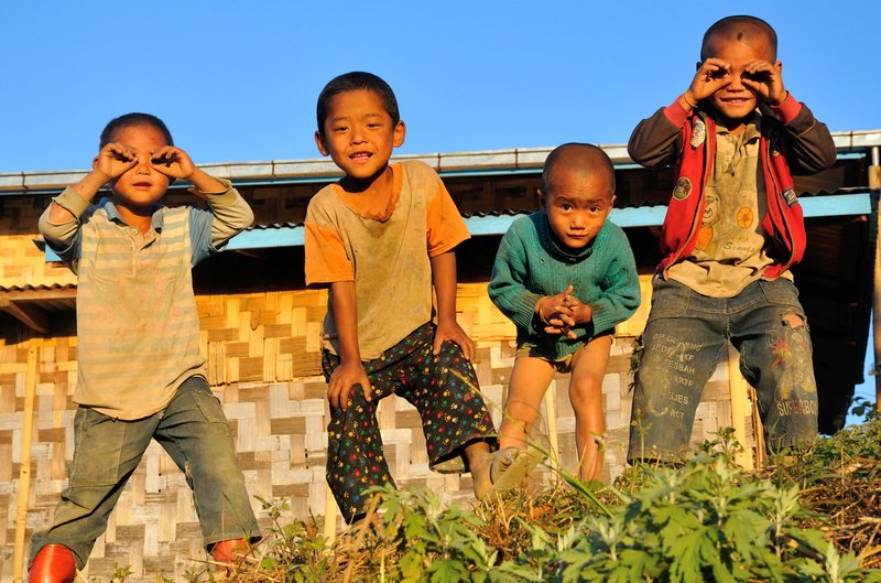 Children mimic my photographic actions - Hit Ne, near Inle Lake, Myanmar