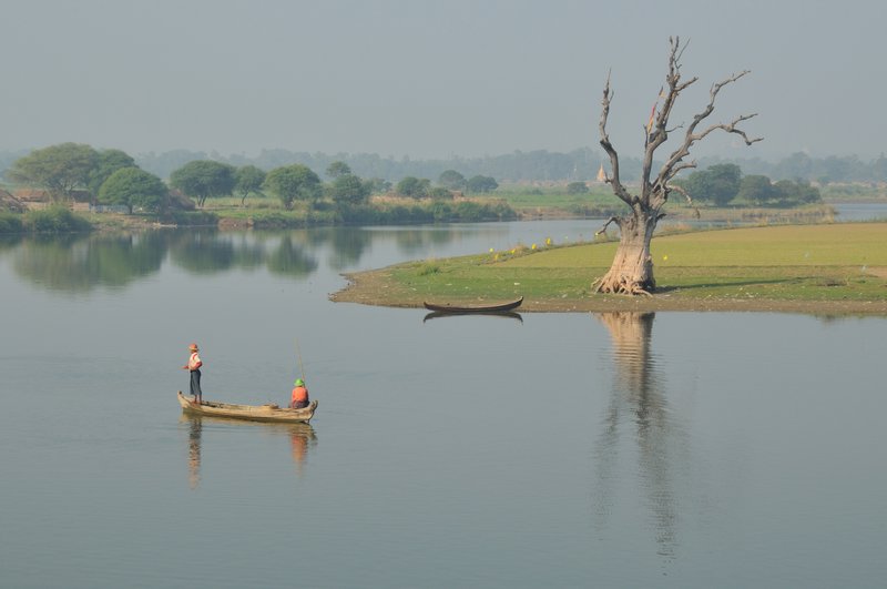 Taungthaman Lake as viewed from U Bein’s bridge - Amarapura, Myanmar