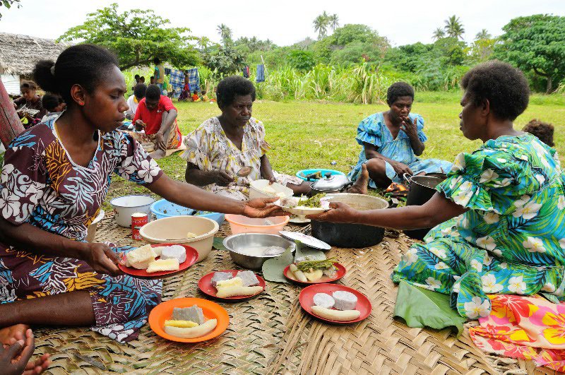 Communal feasting after church service - Tanna Island, Vanuatu