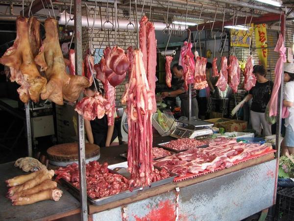An interesting array of meats in a Taipei street market